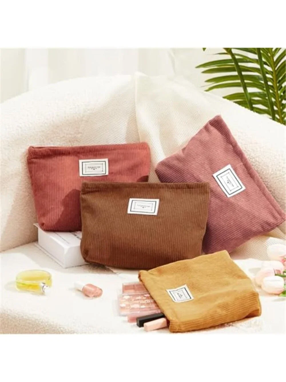 Corduroy Makeup Bag Cosmetic Pouch Travel Toiletry Organizer Zipper Case 4 Pack